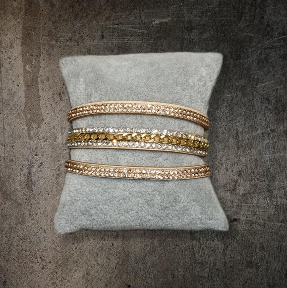 A21 Copper Gold Silver Rhinestone Crystal Wrap Bracelet Suede Adjustable A21 - Picture 13 of 14